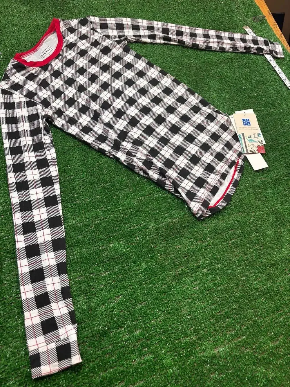 Kickee Buffalo Check Pajama Set Size 14 Black White Red Plaid Long Sleeve